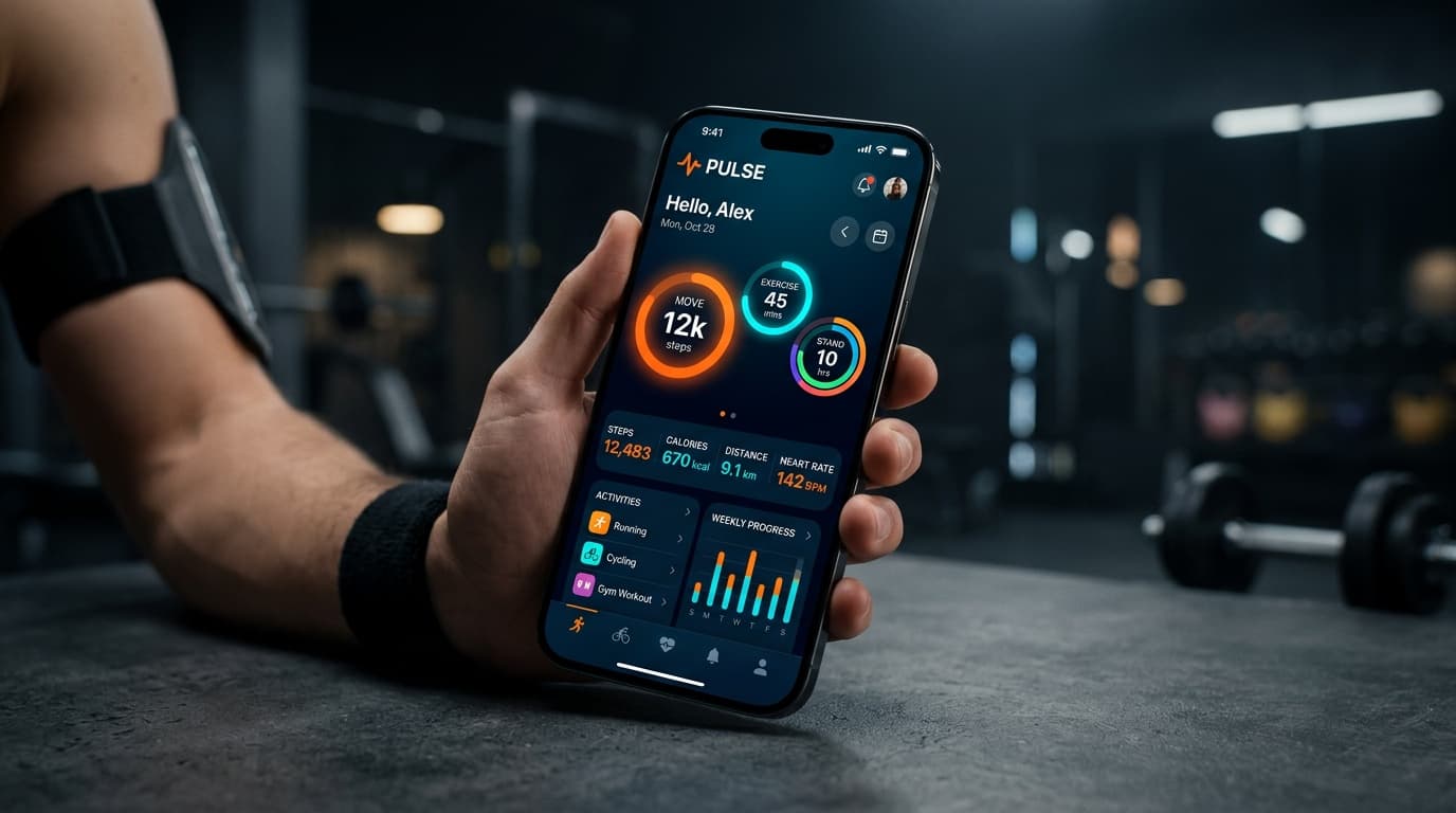 PIXEL Fitness — Enerjik fitness uygulaması arayüzü
